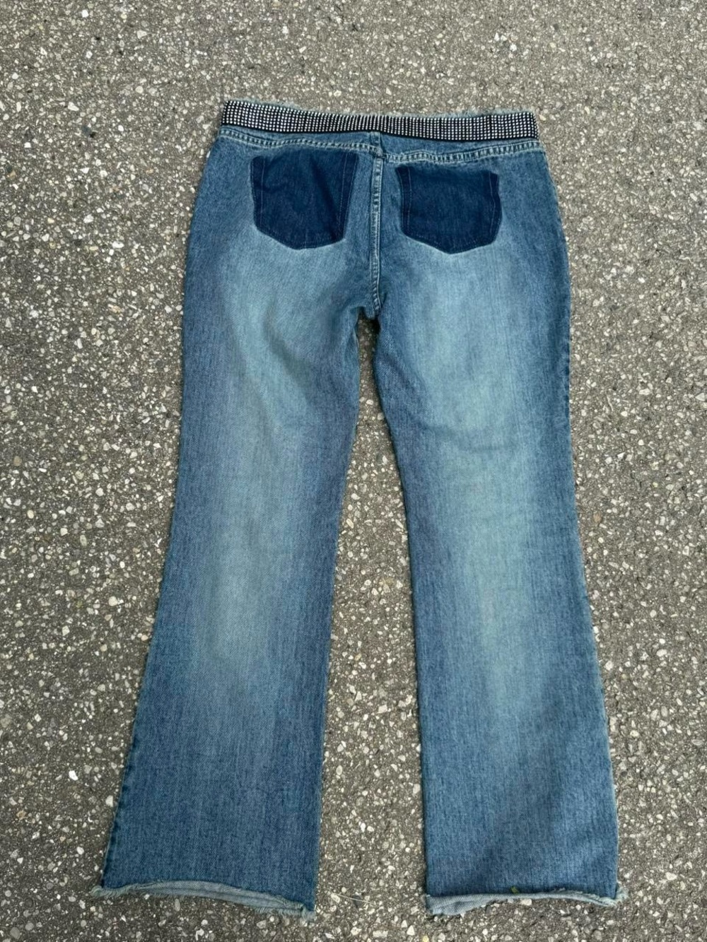 Women's Blue Flare Jeans with Embellished Waistband - Picture 3 of 6